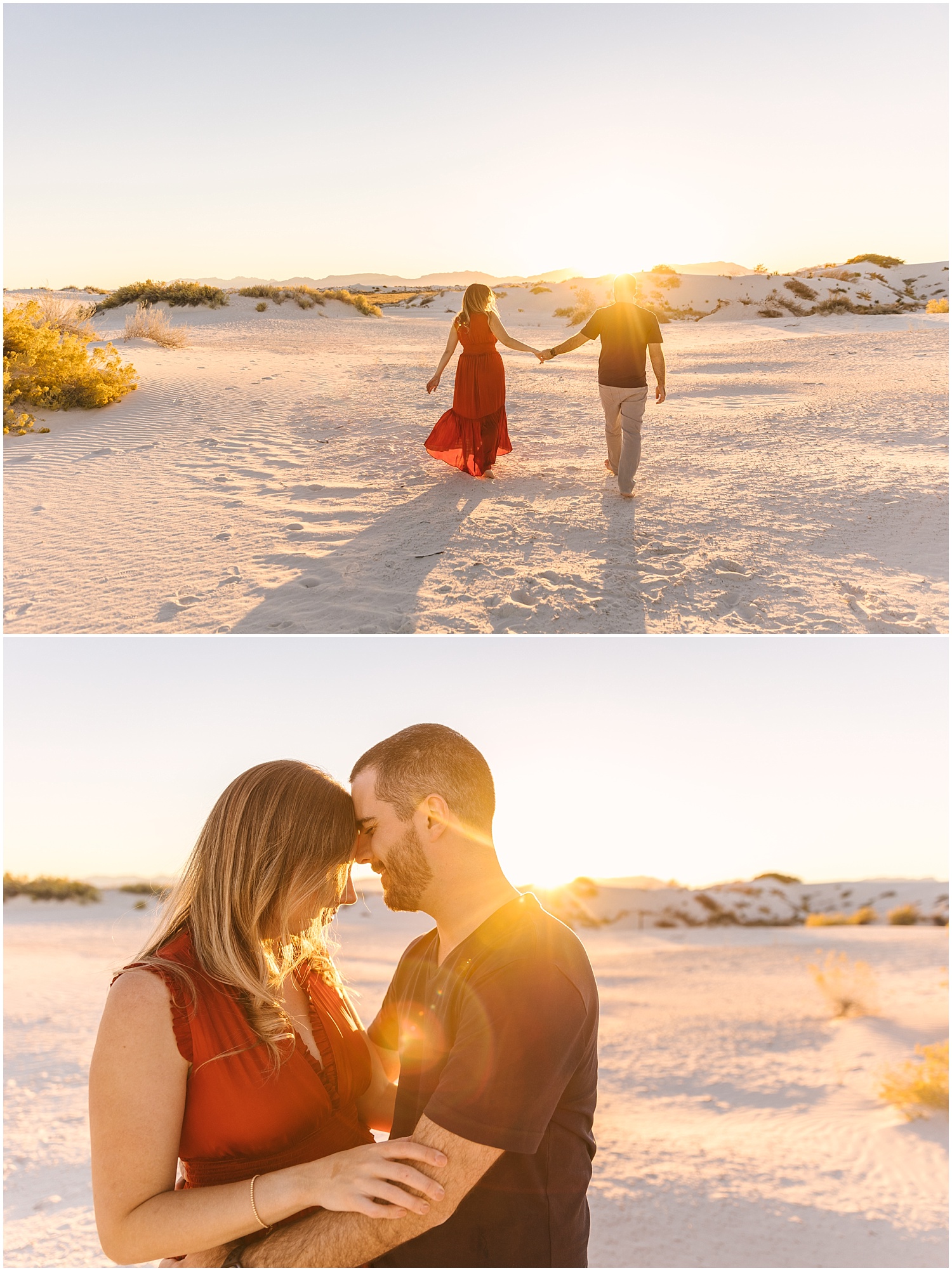 Glowy golden hour portraits of couple at White Sands