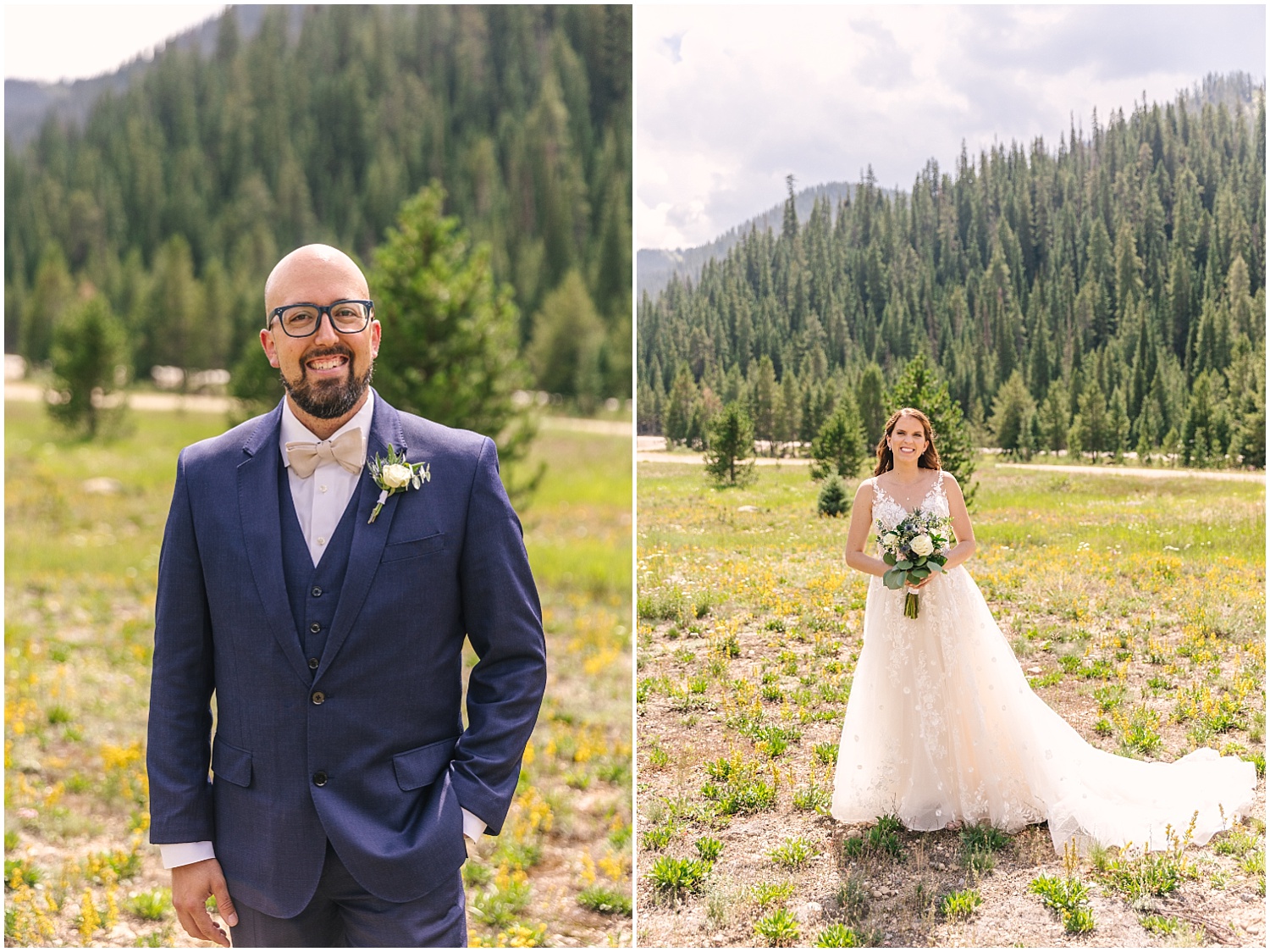 Bride and groom formal portraits in Berthoud Pass near Winter Park Colorado