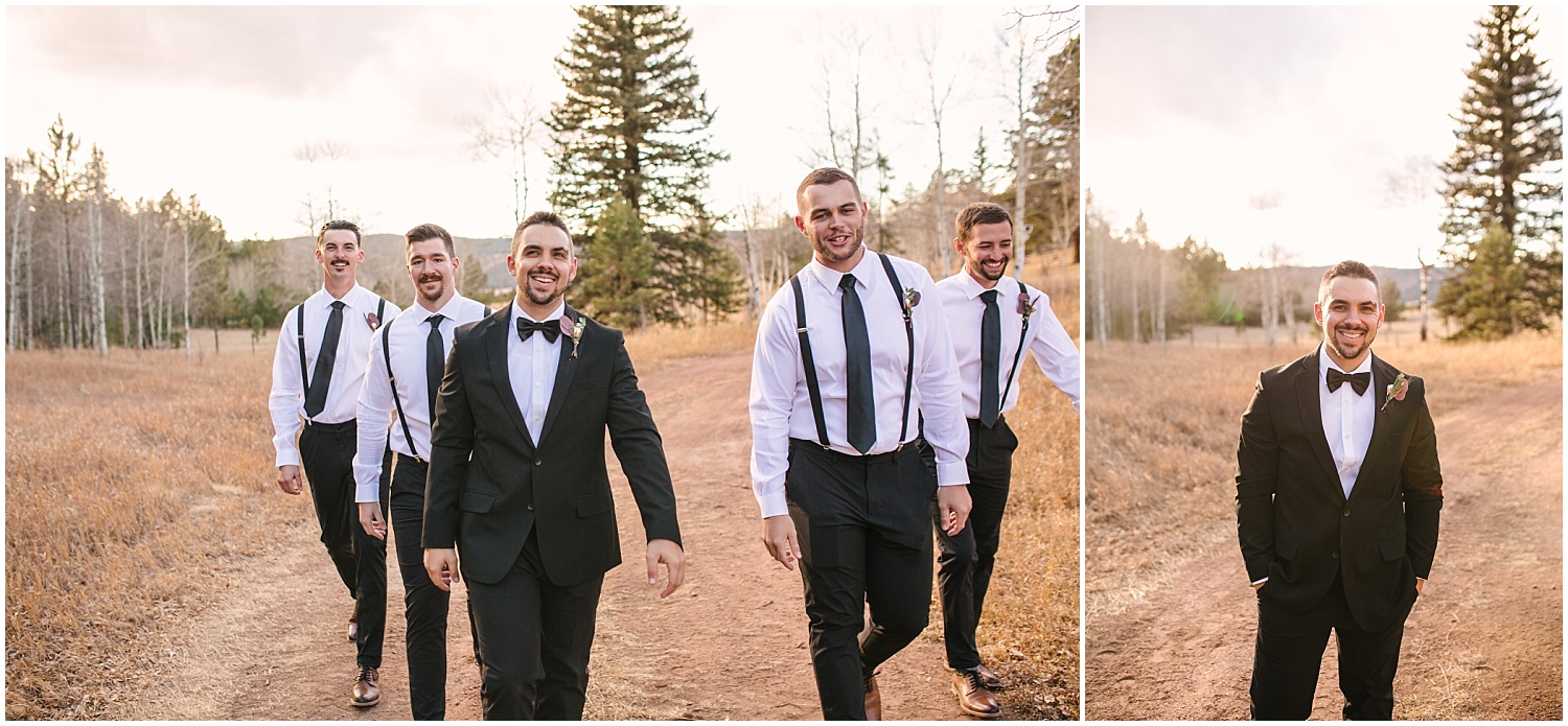 Groomsmen for early winter wedding in Woodland Park Colorado