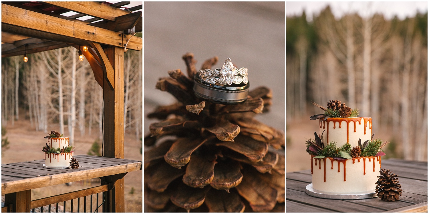 Mountain forest wedding details for intimate wedding in Woodland Park Colorado