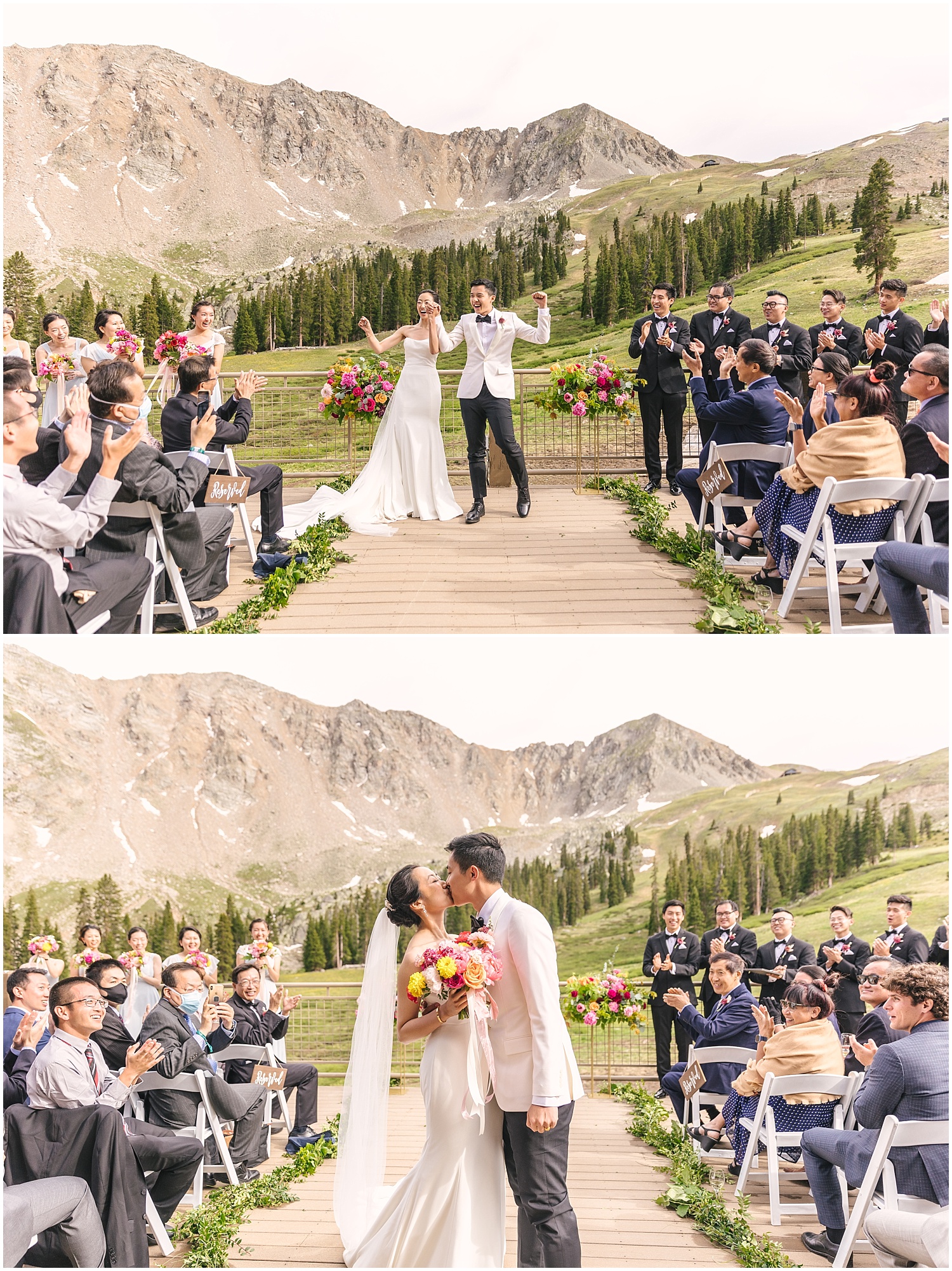 Bride and groom celebrate wedding ceremony at Black Mountain Lodge Arapahoe Basin
