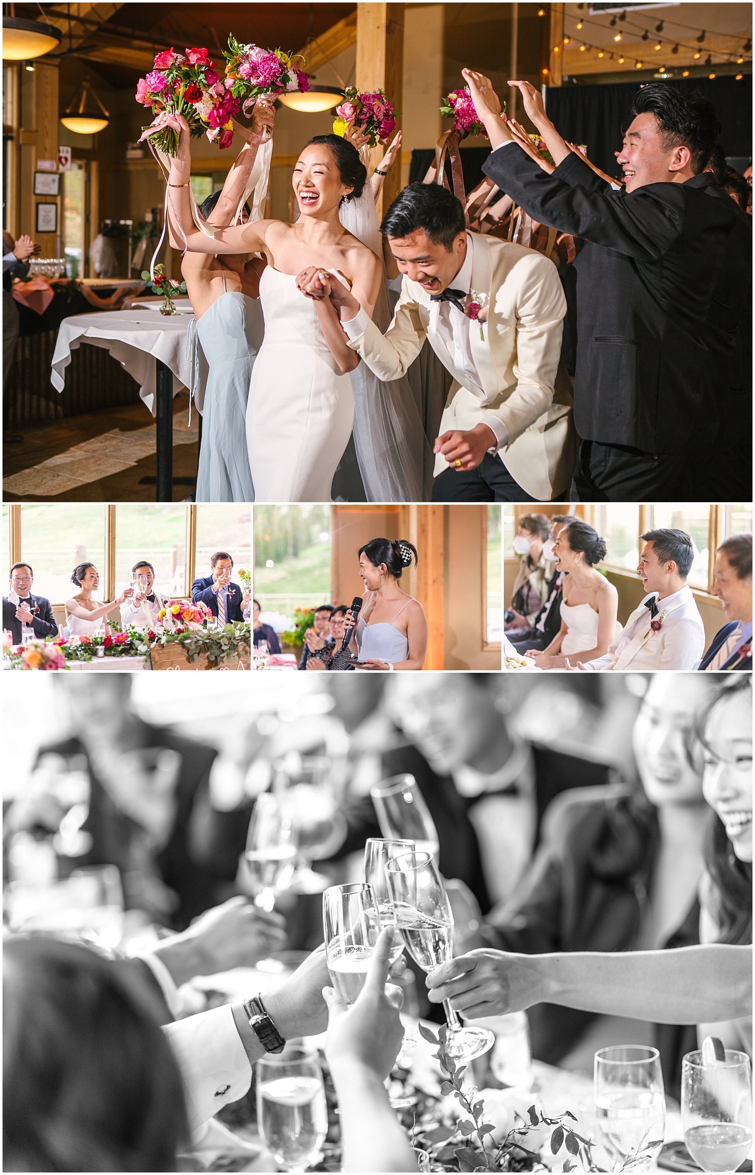 toasts to the bride and groom at Black Mountain Lodge wedding reception at Arapahoe Basin Colorado