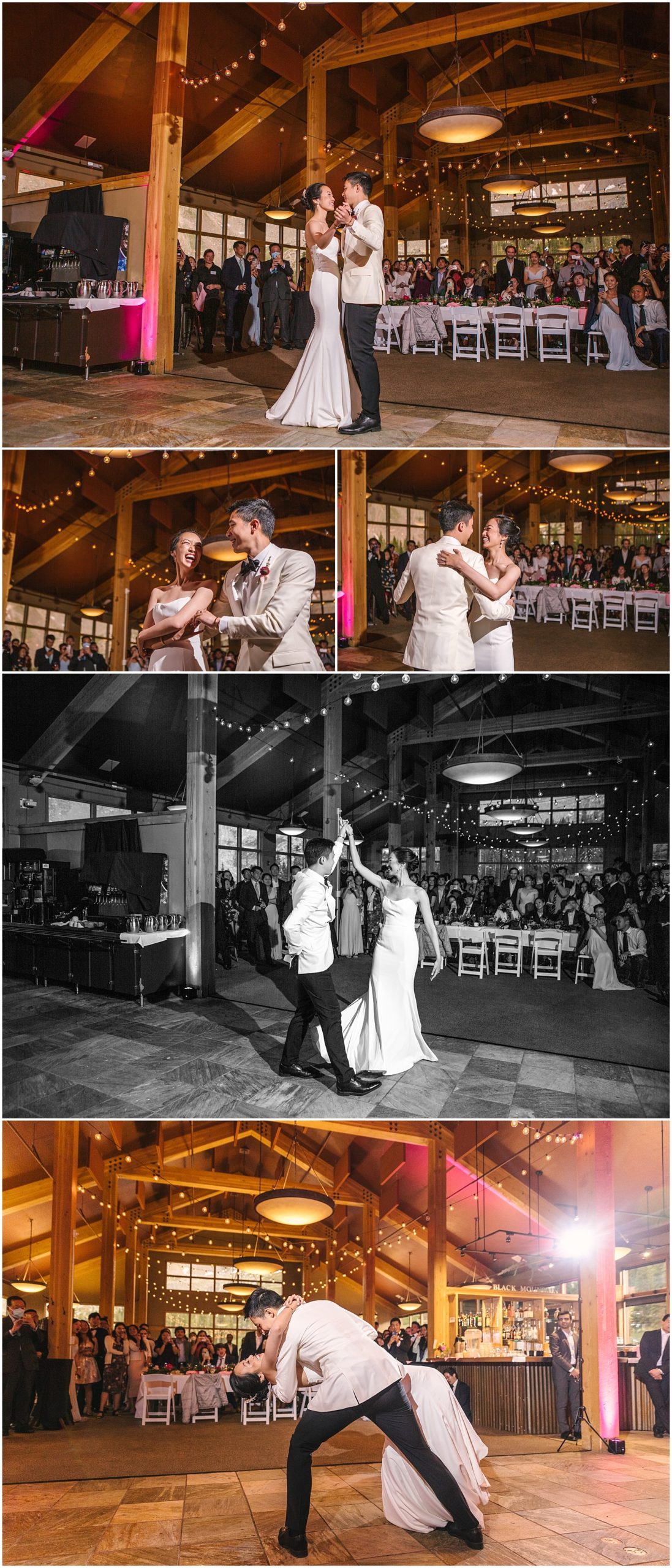 bride and groom first dance at Black Mountain Lodge wedding reception at Arapahoe Basin Colorado