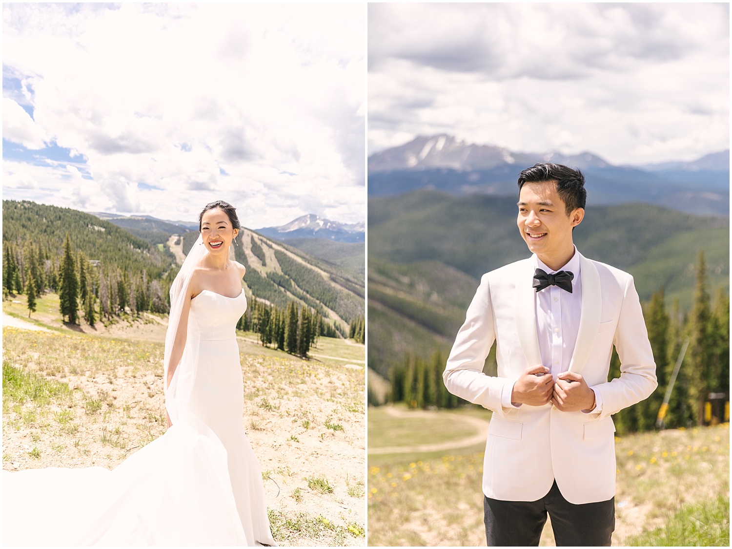 bride and groom classic portraits for mountain wedding at Keystone Summit Colorado