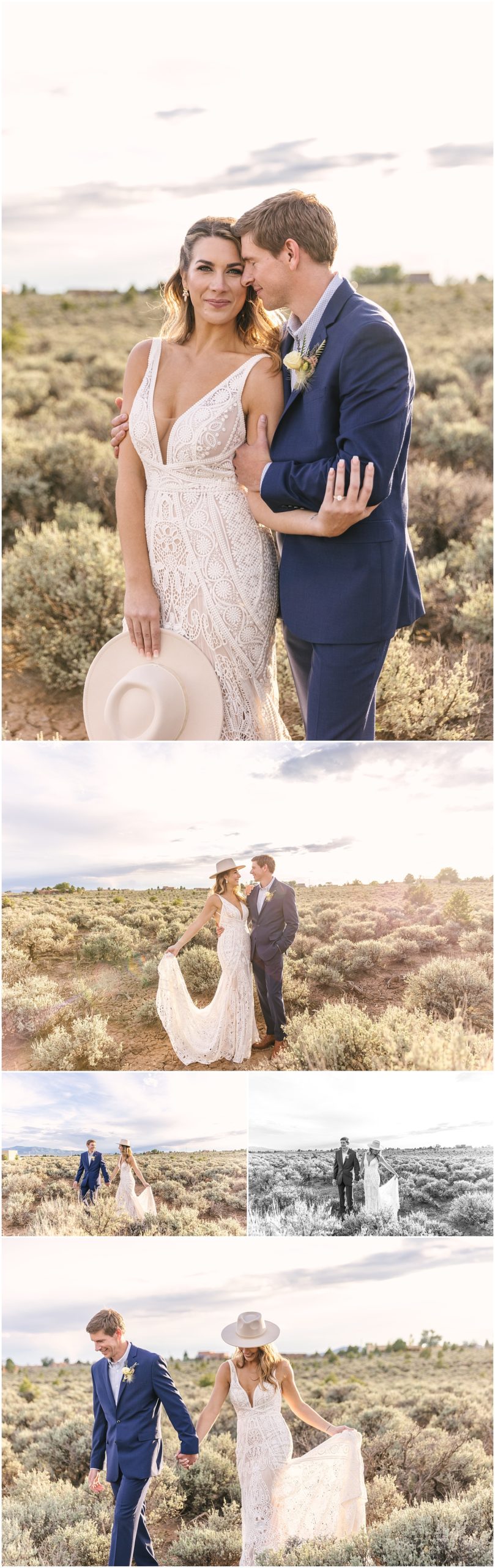 golden hour portraits of the bride and groom for Taos New Mexico elopement