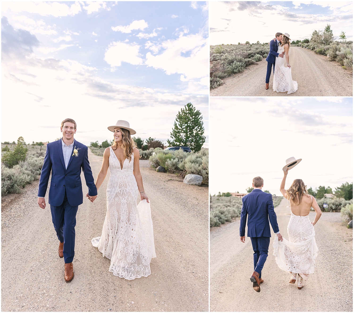 portraits of the bride and groom at intimate wedding in Taos New Mexico