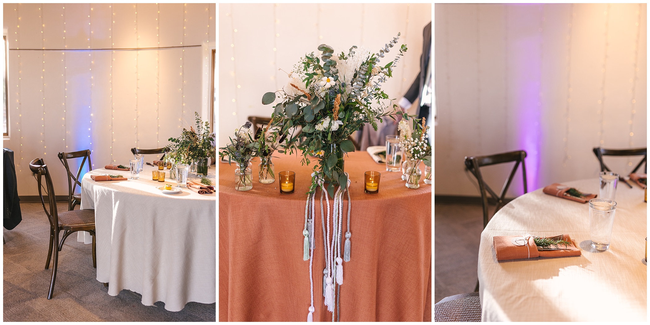 candles and desert colored details for Ghost Ranch wedding reception