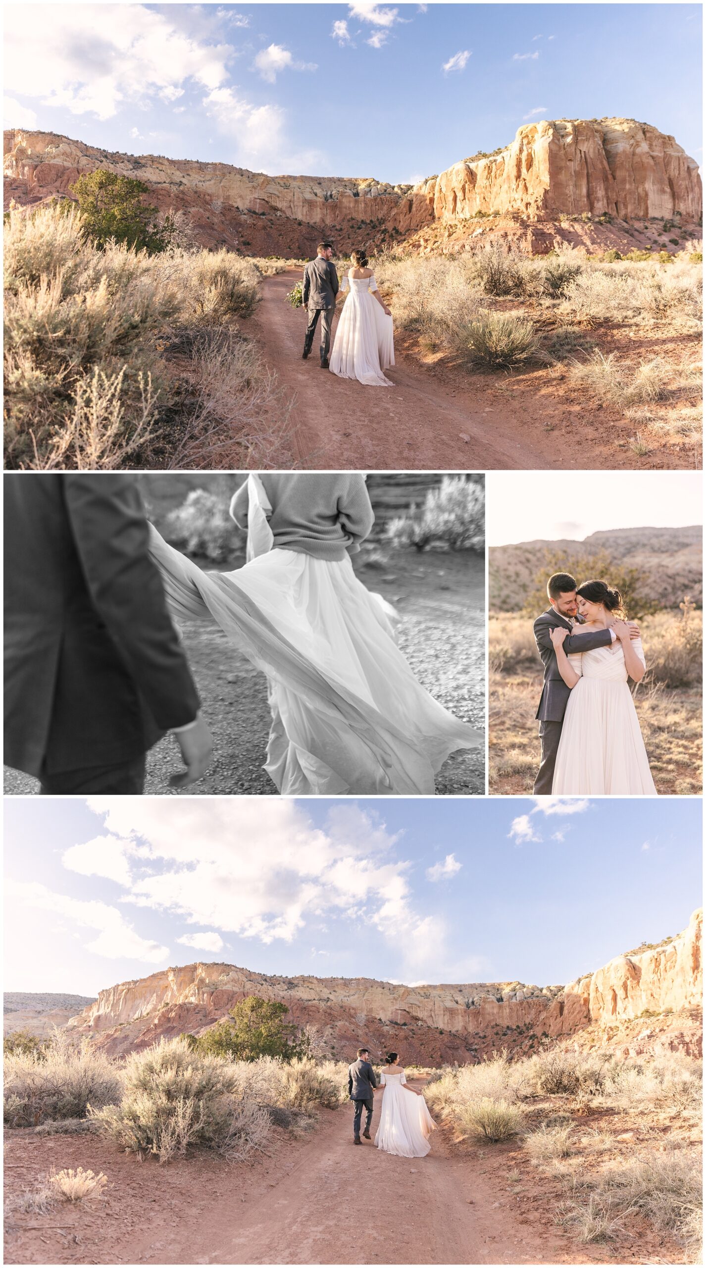 bride and groom sunset portraits at Ghost Ranch wedding near Abiquiu New Mexico