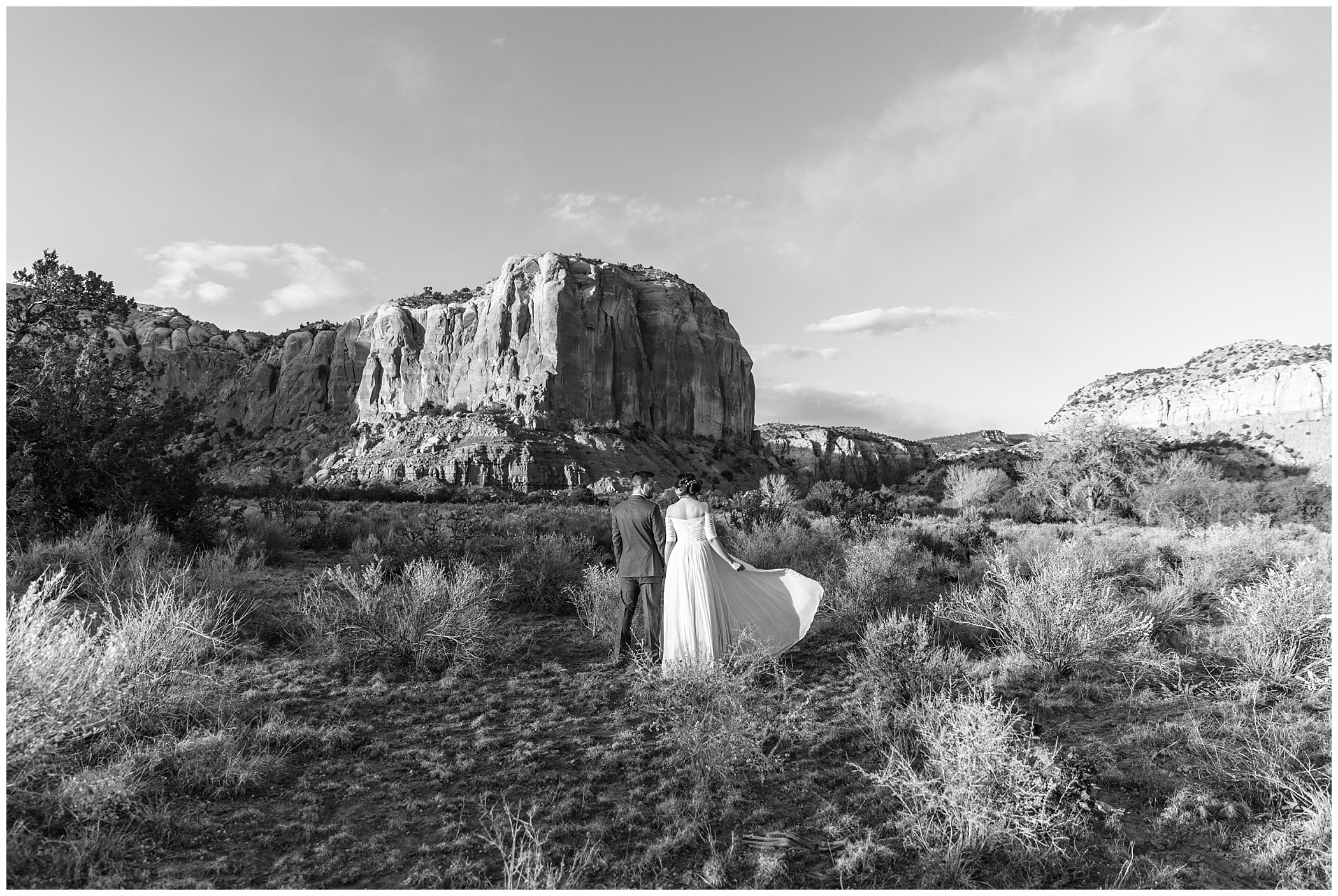 classic black and white bride and groom portrait at Ghost Ranch wedding near Abiquiu New Mexico