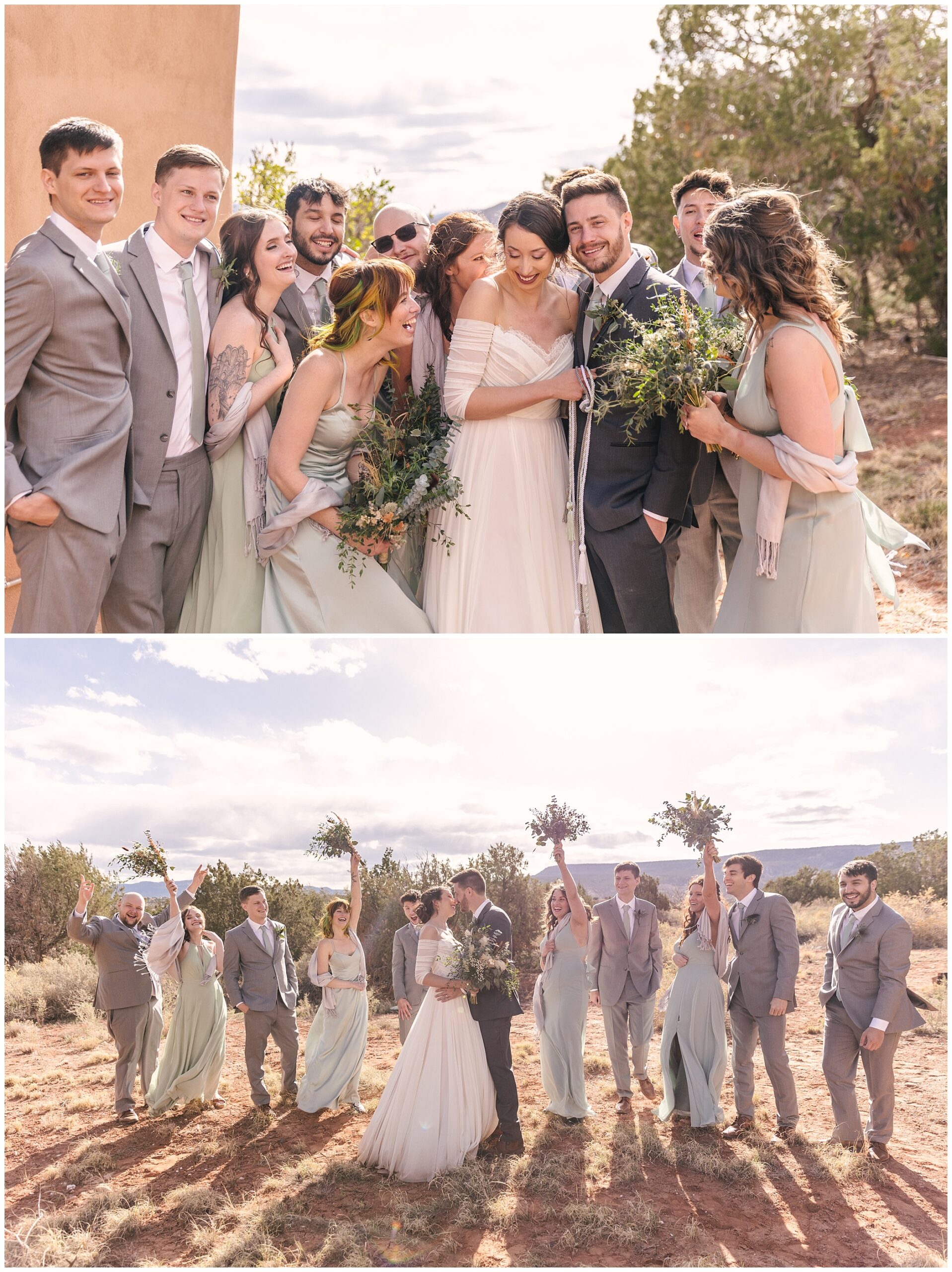 Ghost Ranch wedding party sage and gray colors