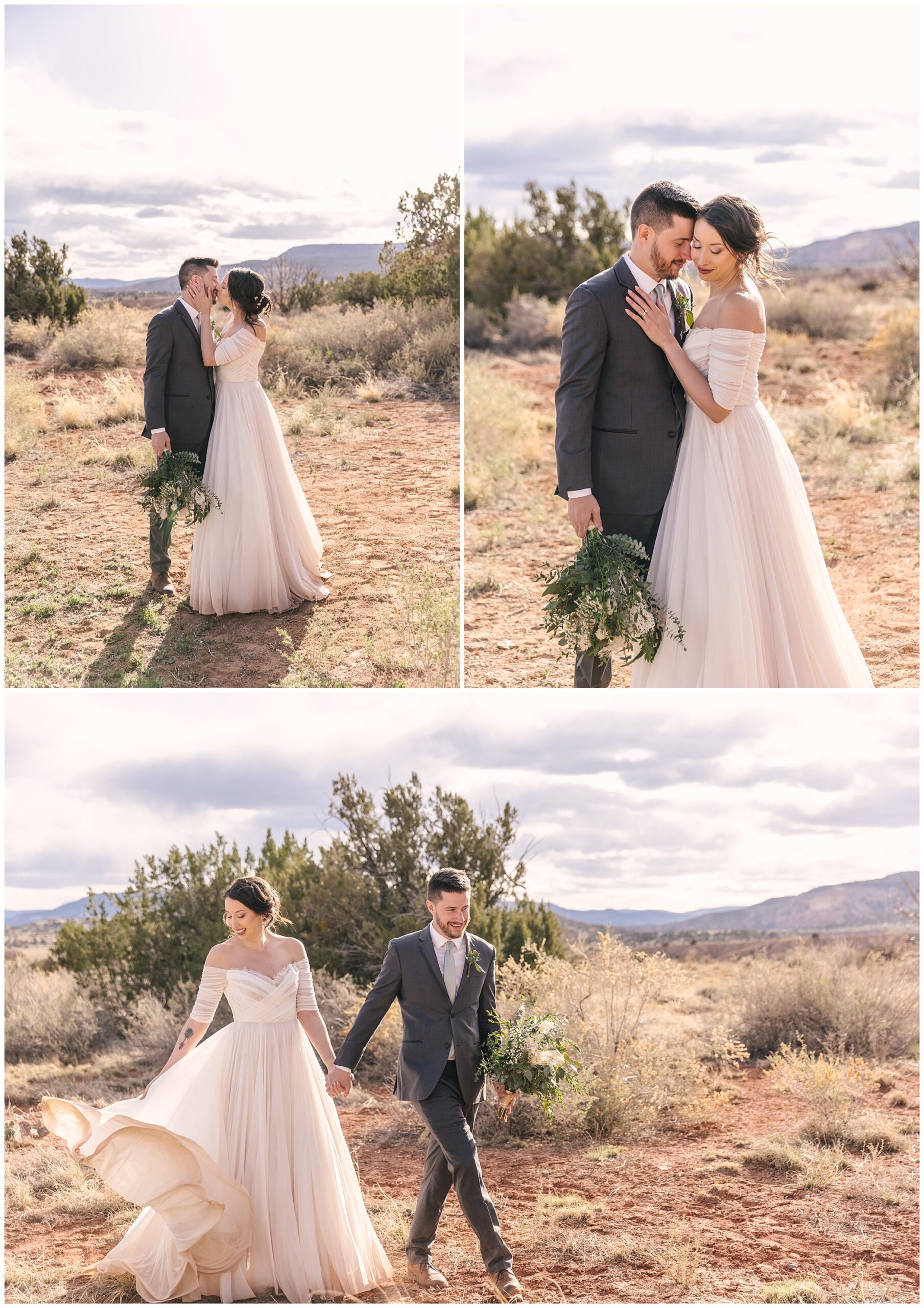 bride and groom portraits in the New Mexico desert at Georgia O'Keeffe's Ghost Ranch