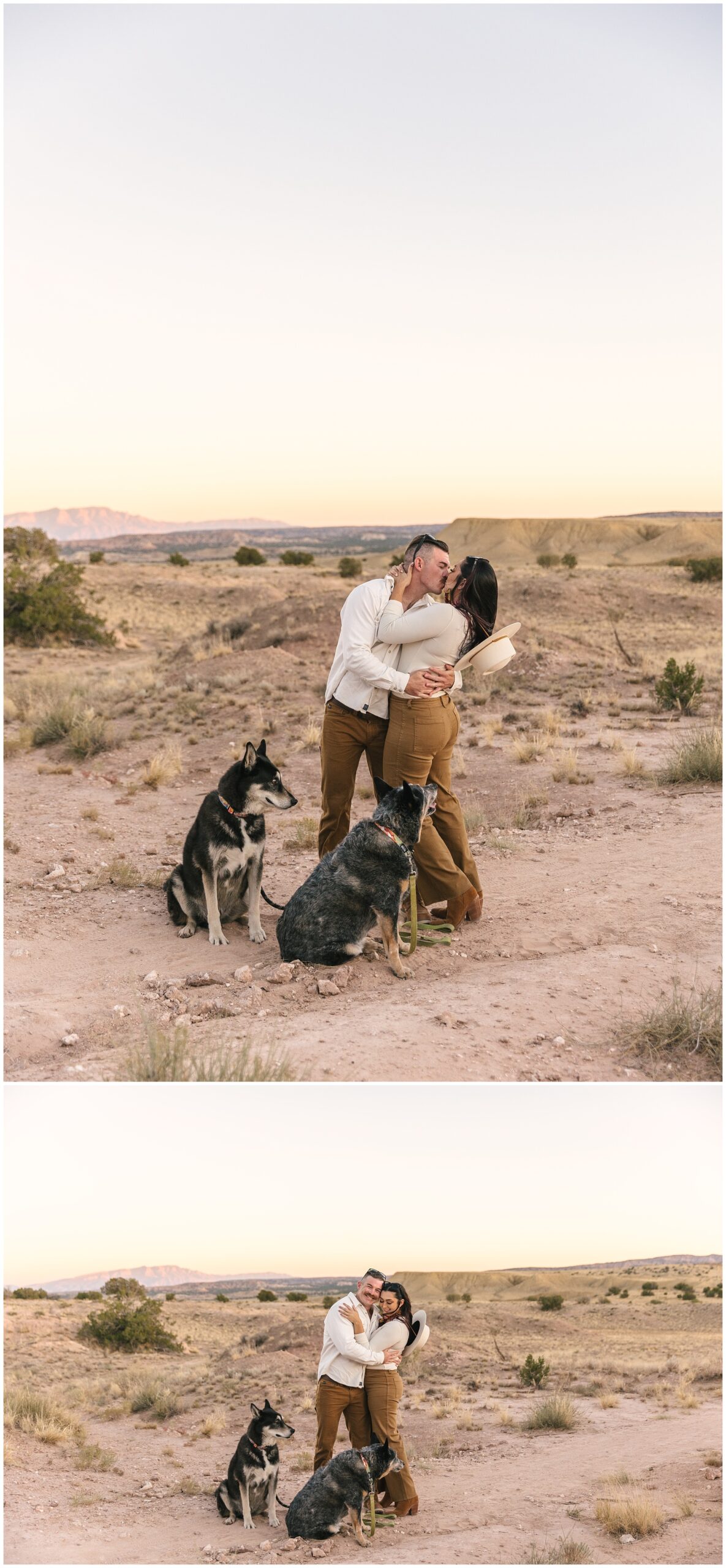 couple kissing in desert at White Ridge New Mexico