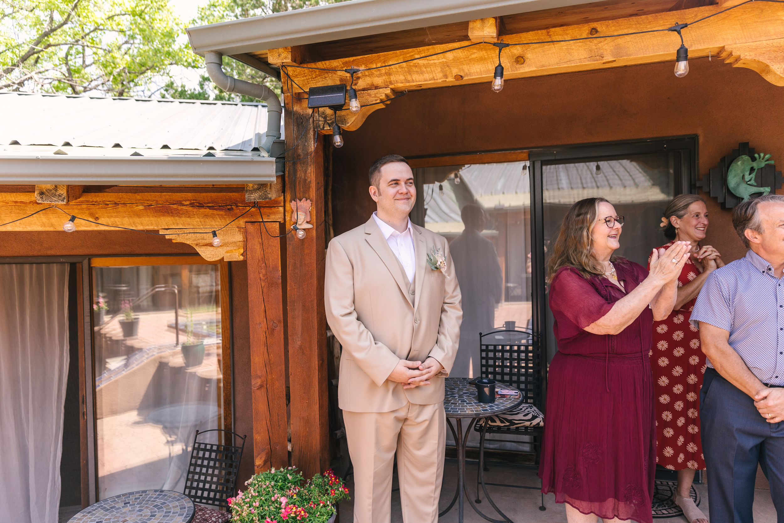 bride and groom first look at Canon del Rio wedding