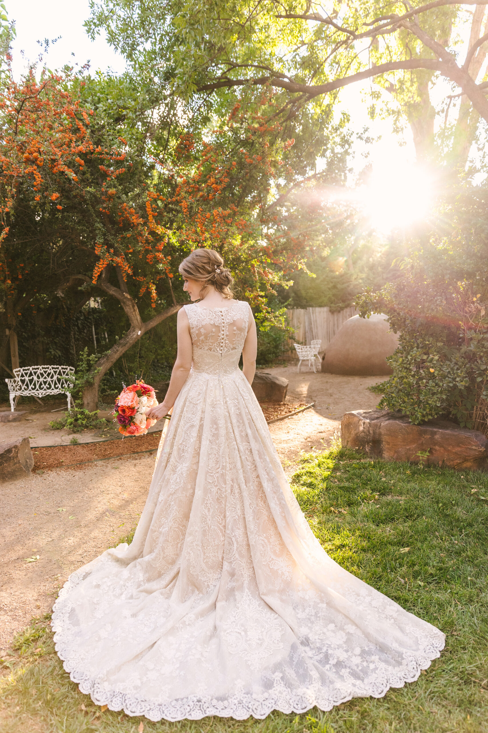 golden hour bridal portraits at El Pinto Restaurant wedding
