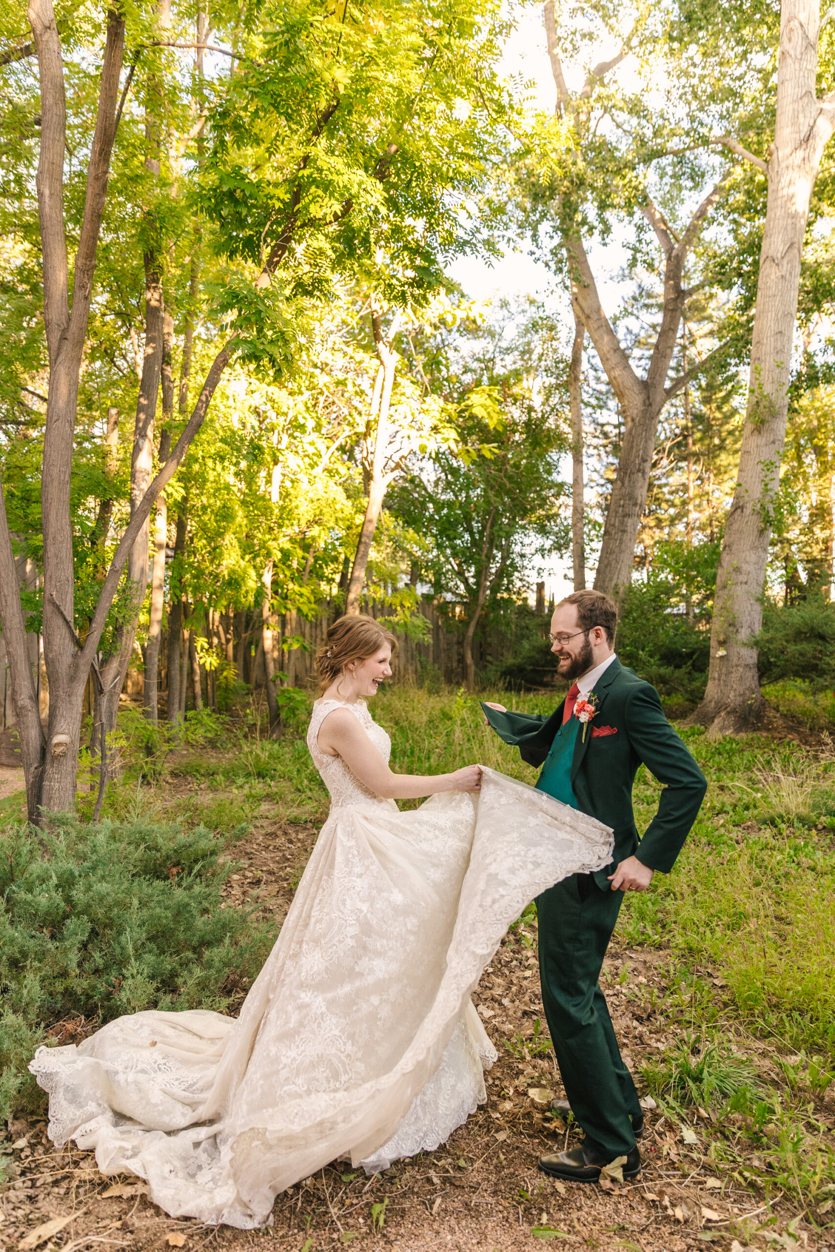 bride and groom dancing in the trees at El Pinto Restaurant wedding