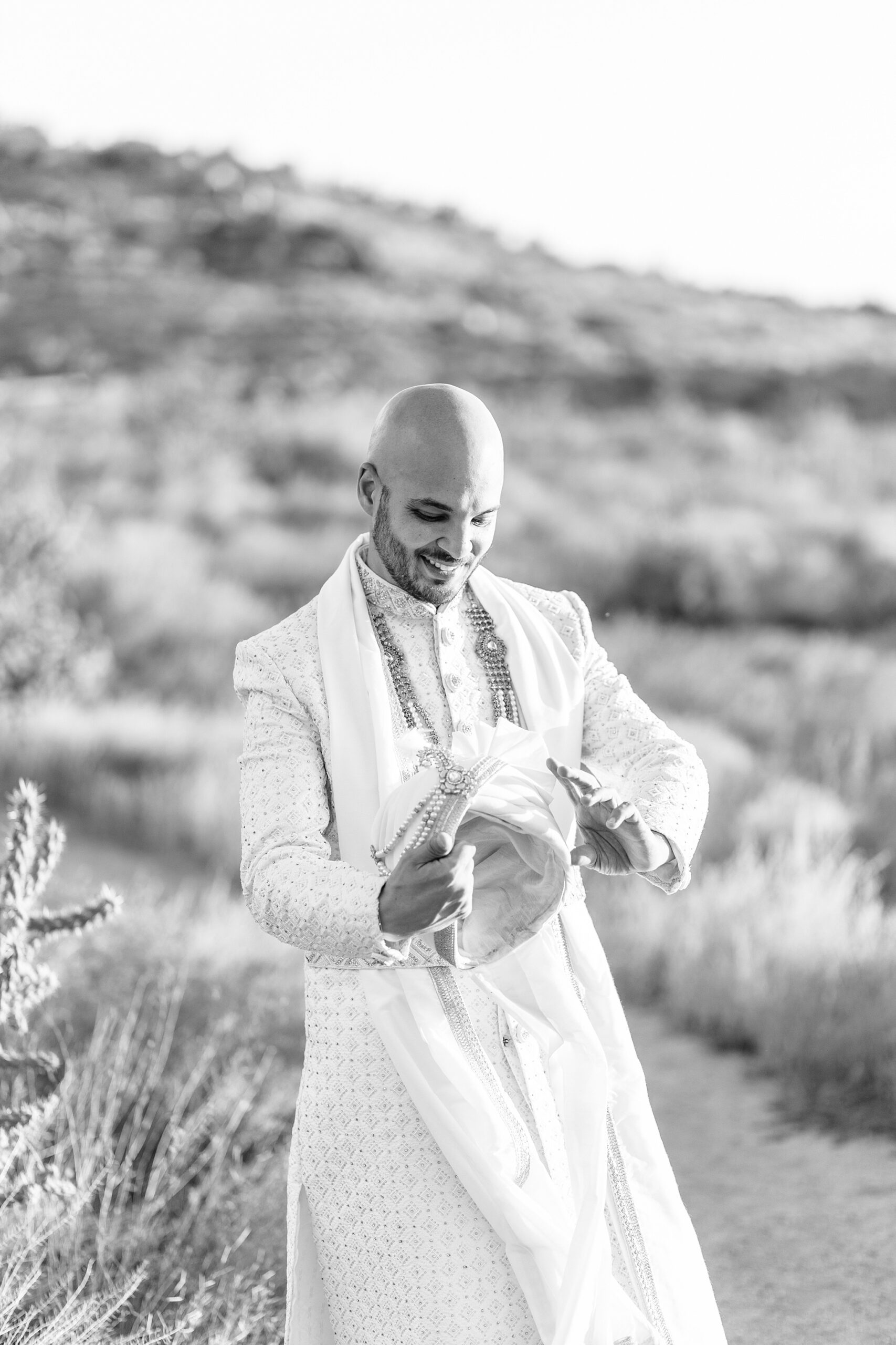 Indian groom at backyard wedding in Albuquerque