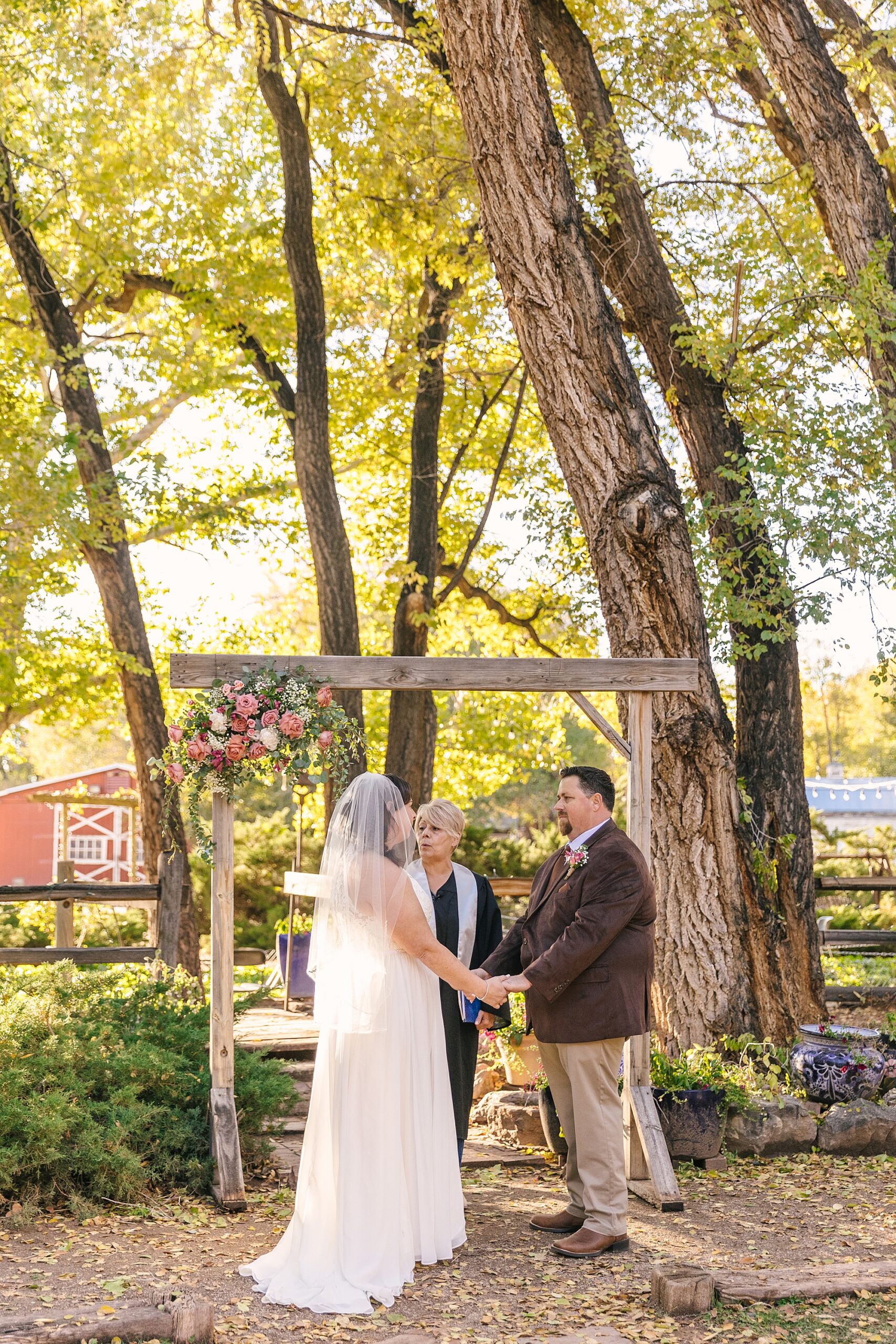 fall wedding ceremony at Old Town Farm in Albuquerque