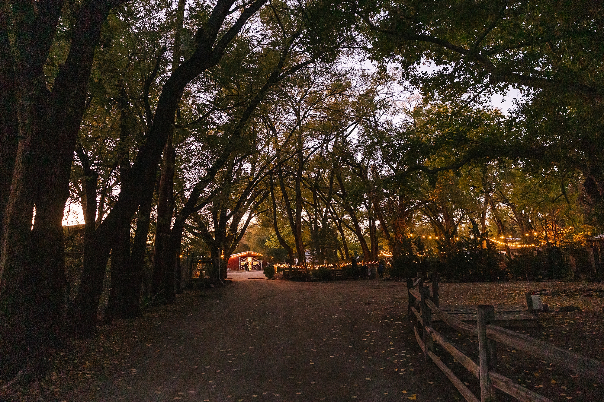 Old Town Farm wedding venue at night