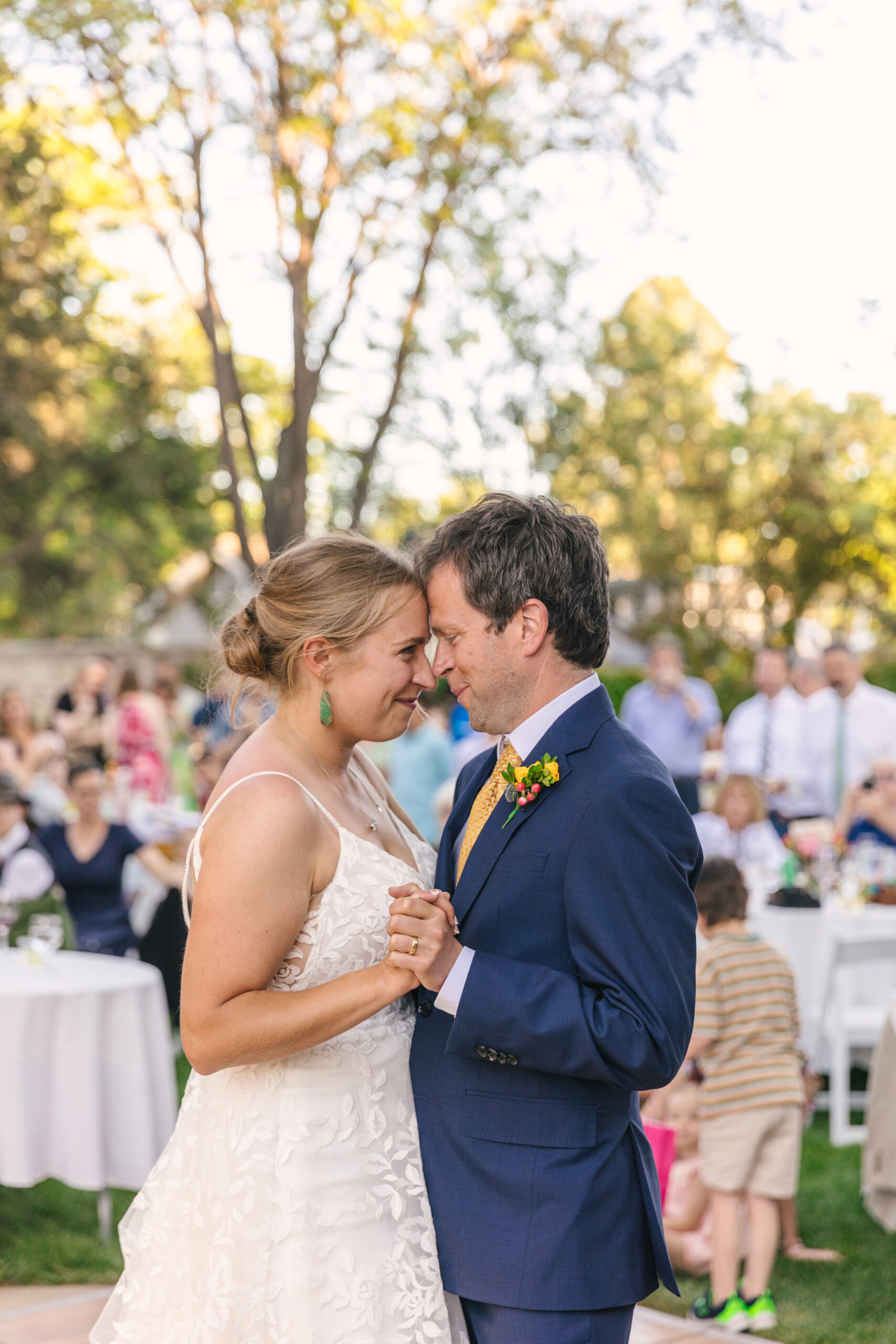 bride and groom's first dance at backyard wedding in Albuquerque