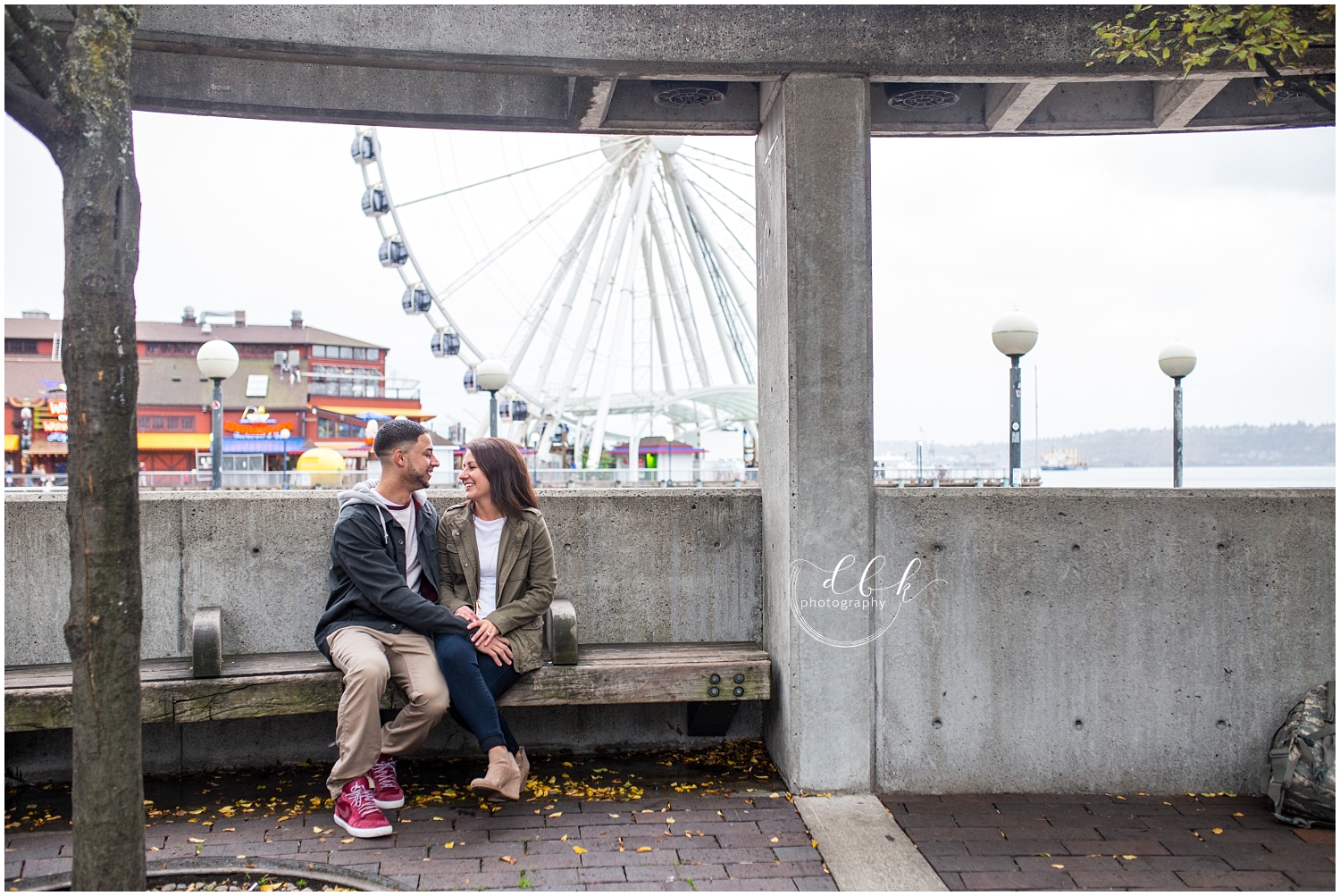 Downtown Seattle waterfront engagement portrait