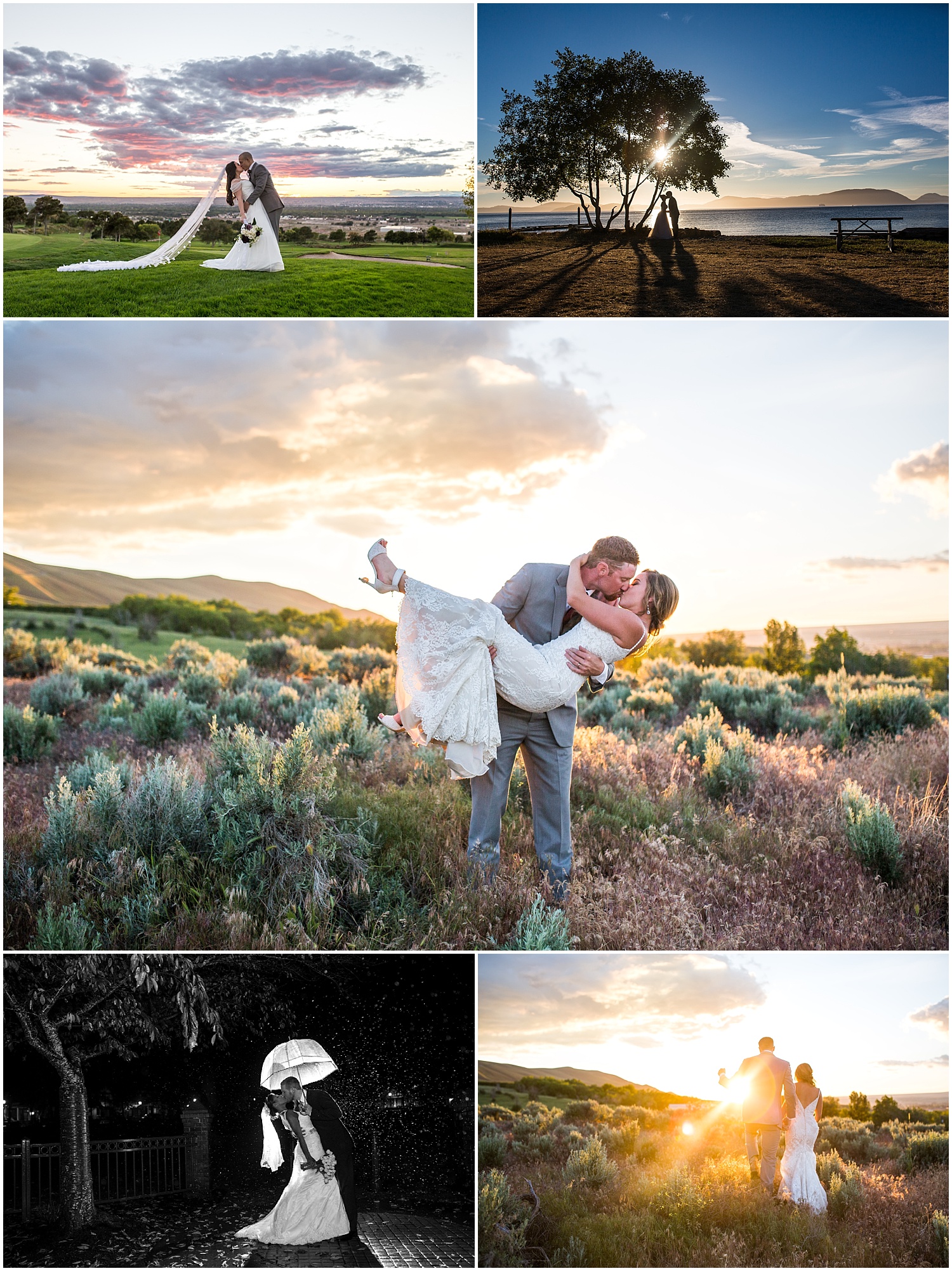 Tips for planning your wedding day timeline: sunset portraits for the bride and groom.