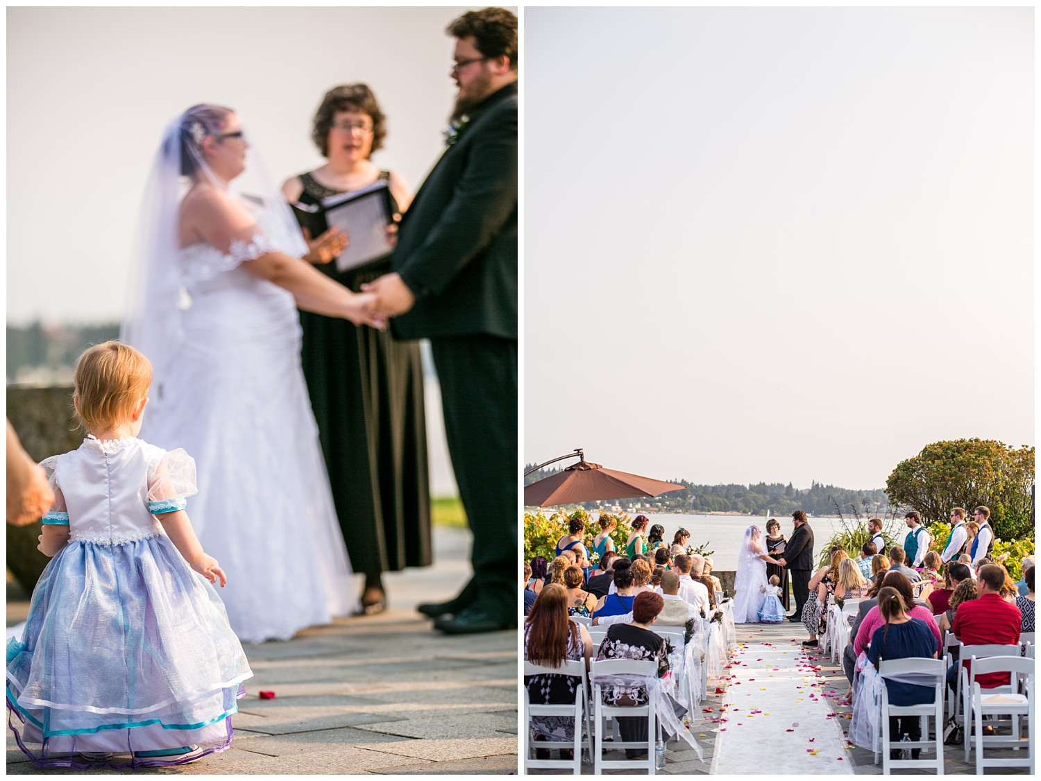 wedding ceremony at Harborside Fountain Park in Bremerton Washington,