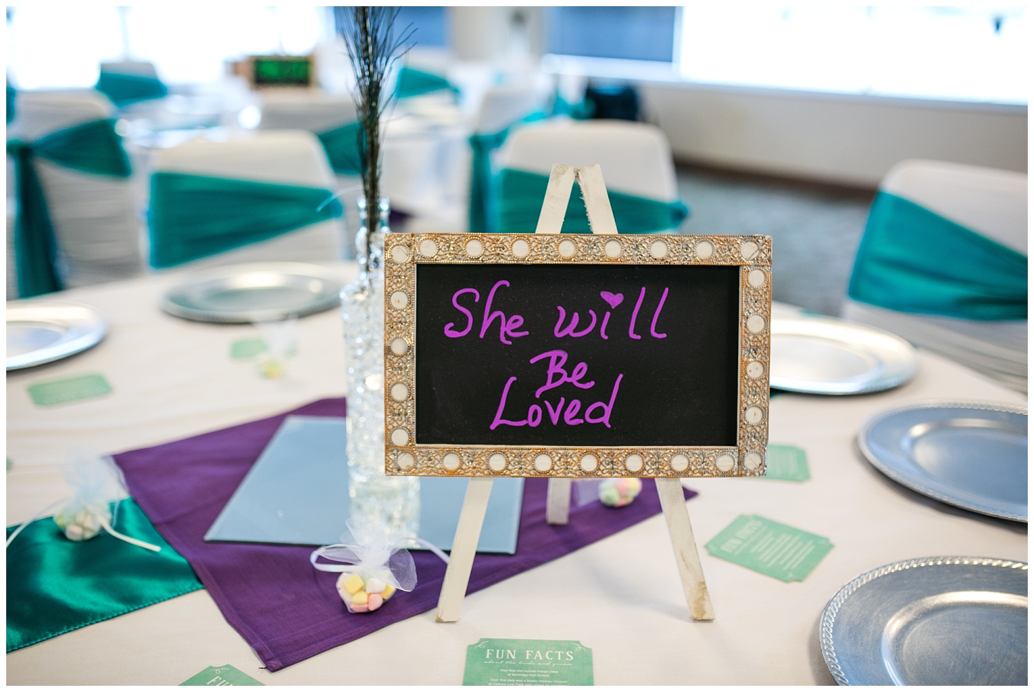 peacock theme wedding details at Kitsap Conference Center,