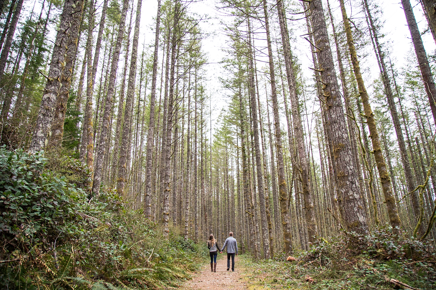 How to personalize your engagement pictures: go somewhere iconic to where you live, like in the forests of Washington state.