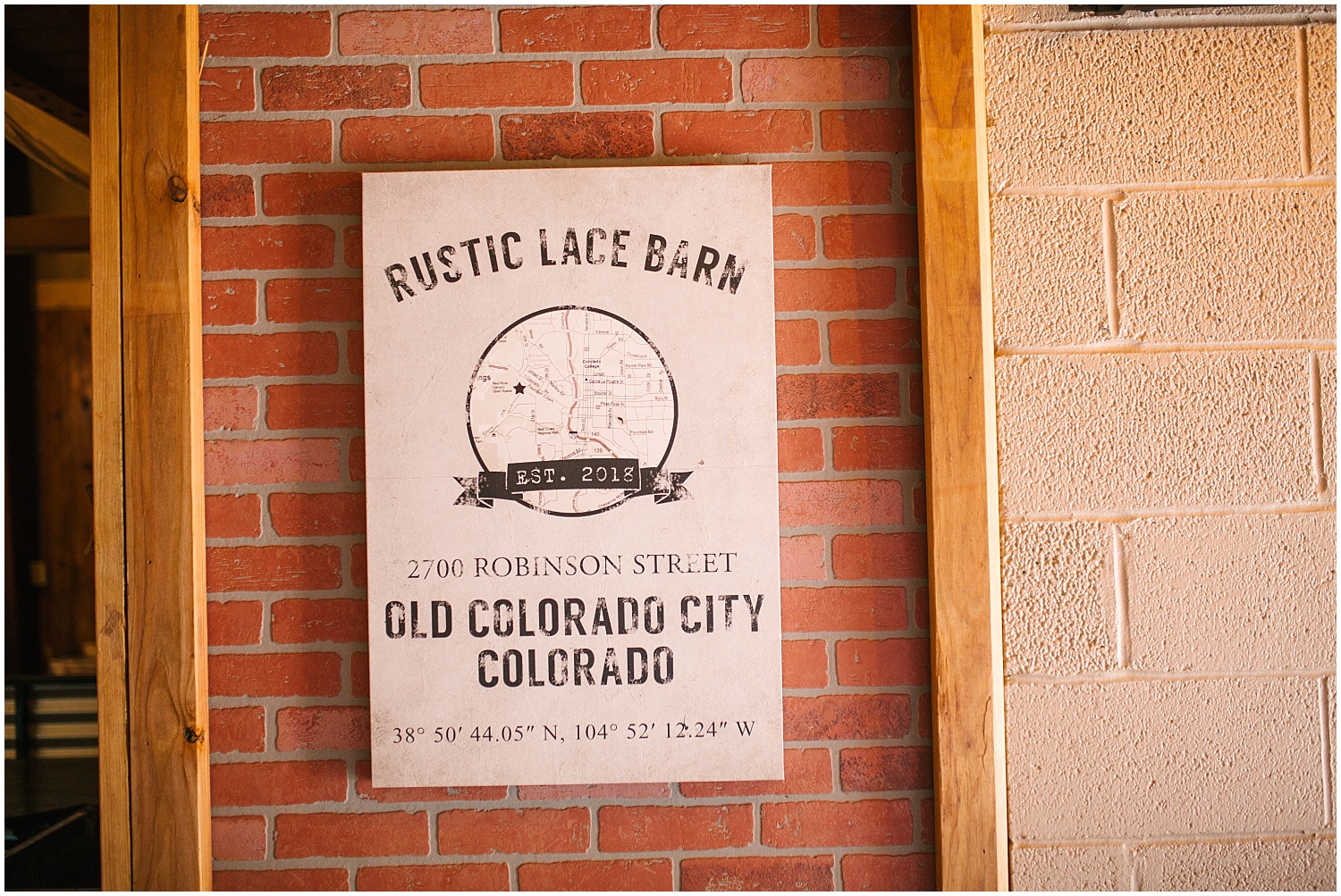 Rustic Lace Barn wedding venue sign in Old Colorado City Colorado Springs