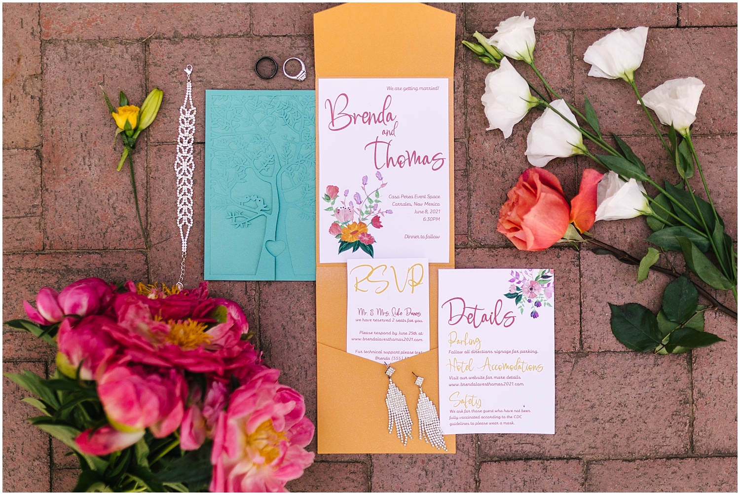 Colorful summer wedding invitation suite by Cordially Invited Events New Mexico