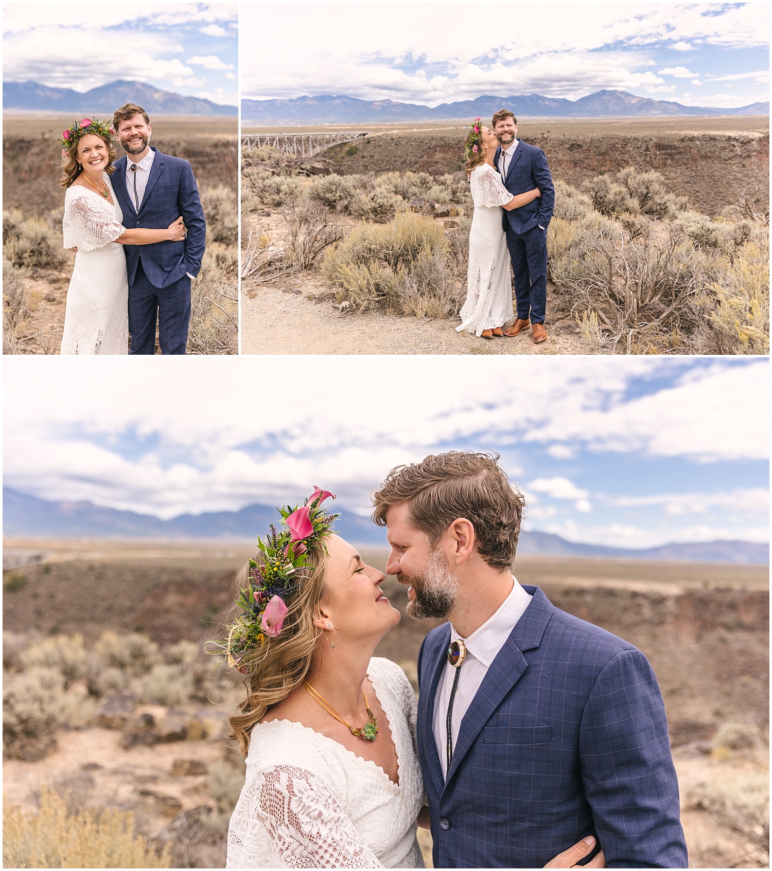 Bride and groom portraits at the Rio Grande Gorge in Taos New Mexico