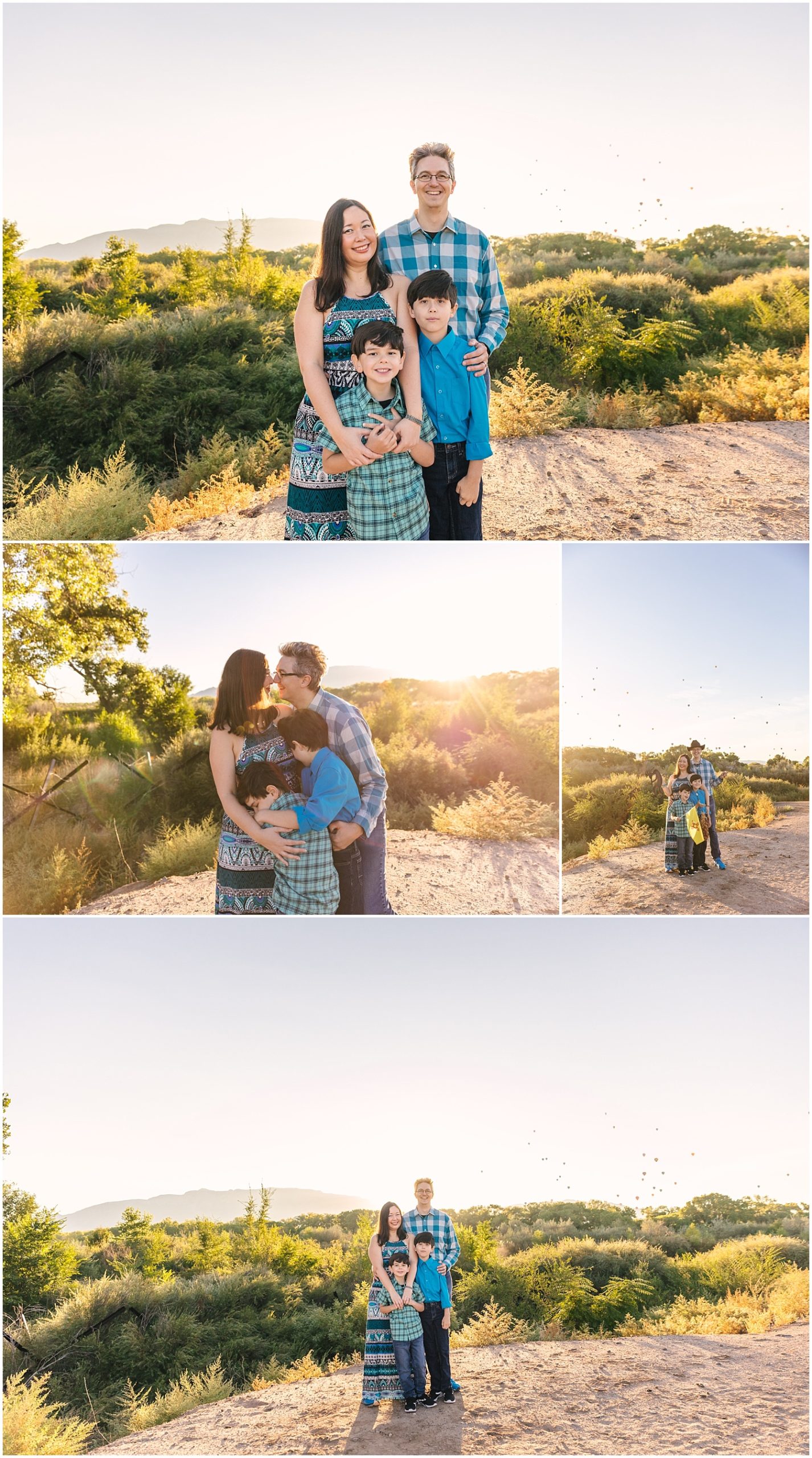 Albuquerque family photography near the Rio Grande overlooking the Sandia Mountains and the Albuquerque Balloon Fiesta