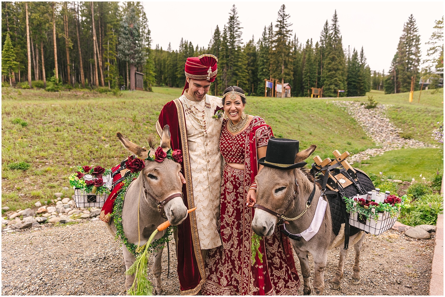 Indian wedding bride and groom with Rocky Mountain Beverage Burros at Ten Mile Station in Breckenridge
